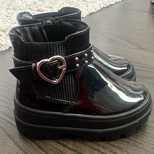 Black Toddler Boots with Heart Buckle
